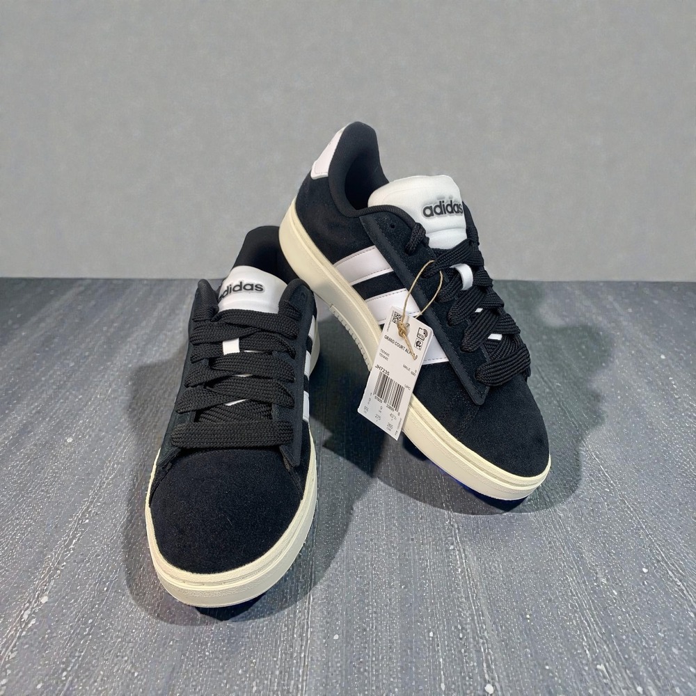 Adidas Grand Court Alpha 0 Mens 9.5 Black Suede Tennis Sneakers‎ JH7235 NEW